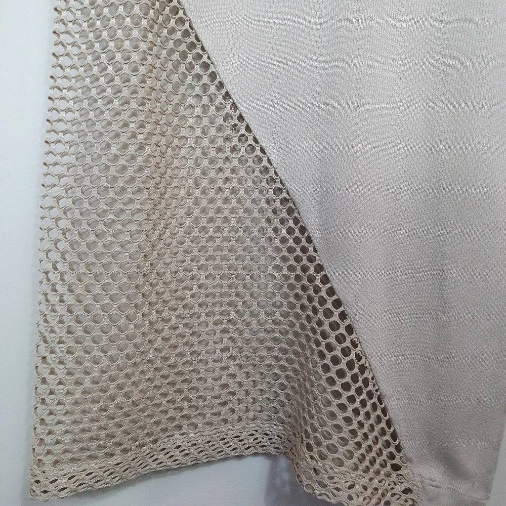 Beautiful Bodycon Midi dress mesh sheer detail beige size 6 cotton - Picture 3 of 4